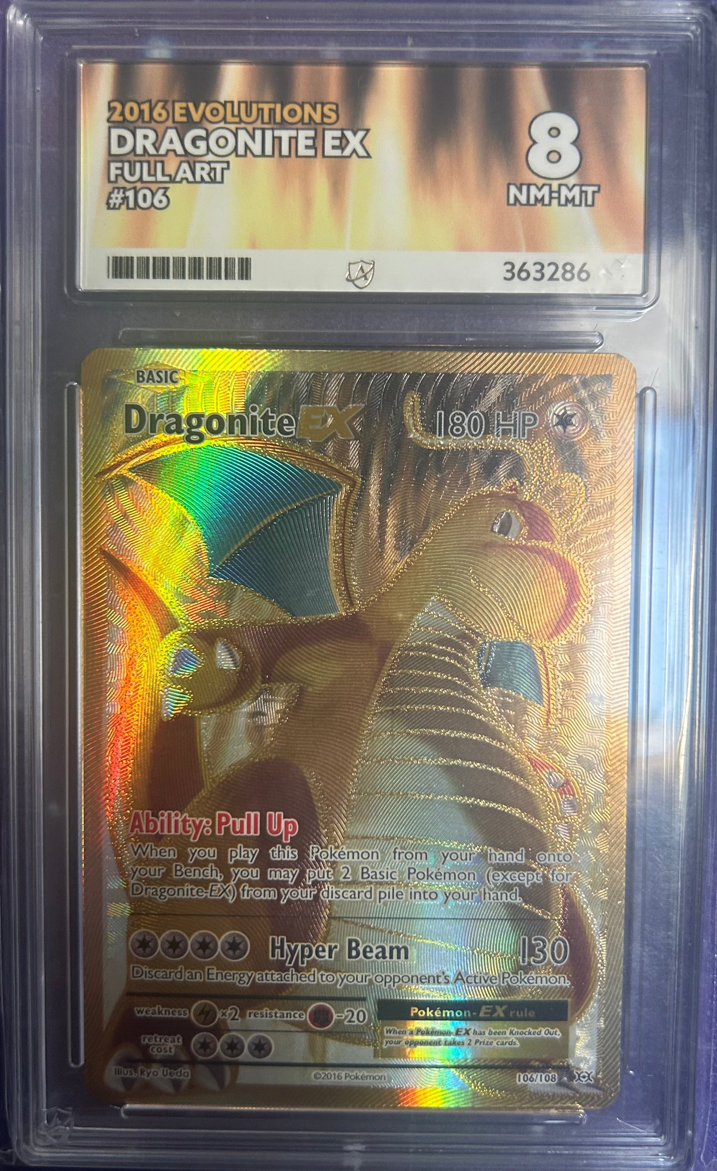 Dragonite EX #106 Full Art Pokemon 2016 Evolutions Ace Grading 8 NM-MT