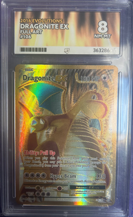 Dragonite EX #106 Full Art Pokemon 2016 Evolutions Ace Grading 8 NM-MT